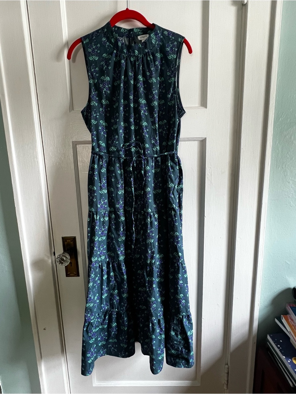 J. Crew Navy Green Floral Tiered Maxi Dress